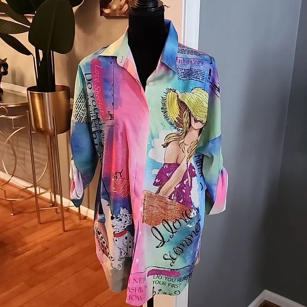 Diamore printed button sz s/m